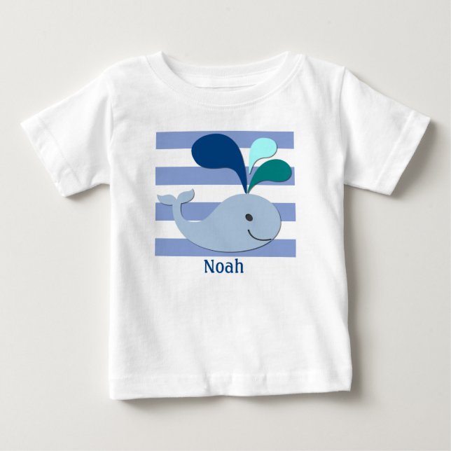 T-shirt Pour Bébé Baleine Bleue sur Chemise Arrière - plan Bleue (Devant)