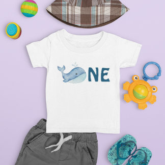 T-shirt Pour Bébé Baleine d'aquarelle d'un 1er anniversaire