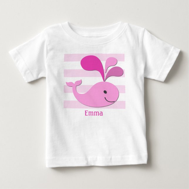T-shirt Pour Bébé Baleine et chemise roses de rayures (Devant)