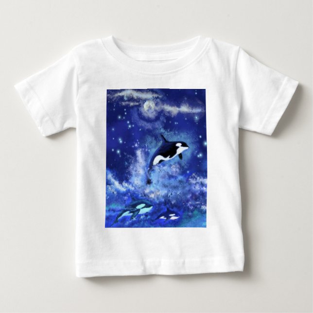 T-shirt Pour Bébé Baleines tueuses en Pleine lune - Dessin artistiqu (Devant)