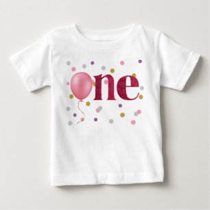 T-shirt Pour Bébé Balle rose et Confetti premier anniversaire