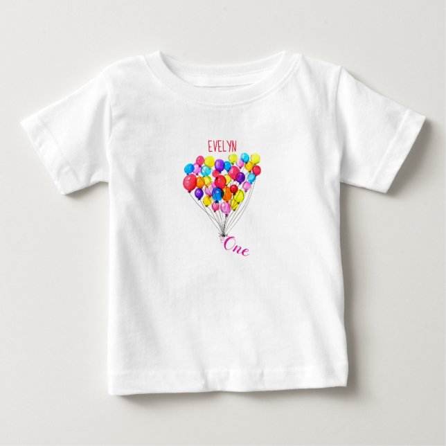 T-shirt Pour Bébé BALLON 1er anniversaire Personnalisé un peint rose (Devant)