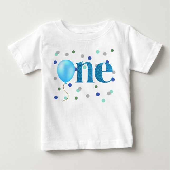 T-shirt Pour Bébé Ballons Bleus et Confetti Premier anniversaire (Devant)