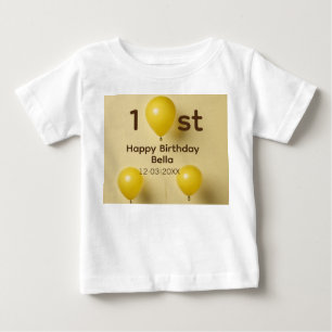 T-shirt Pour Bébé Ballons jaunes 1er anniversaire ajouter nom date t