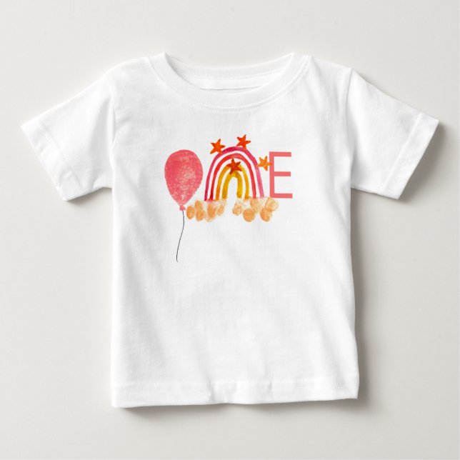 T-shirt Pour Bébé Balloon 1er Anniversaire rose fille Aquarelle arc- (Devant)