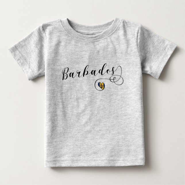 T-shirt Pour Bébé Barbados Heart Flag, Barbadien (Devant)
