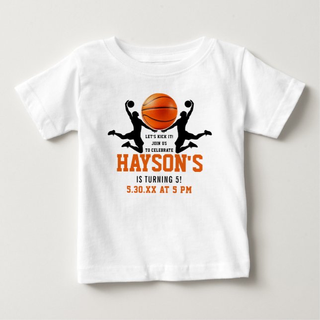 T-shirt Pour Bébé Basket orange Boy 5E fête d'anniversaire (Devant)