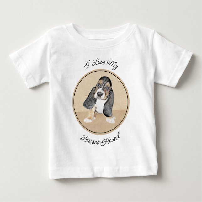T-shirt Pour Bébé Basset Hound Peinture Chiot - Art Chien original (Devant)