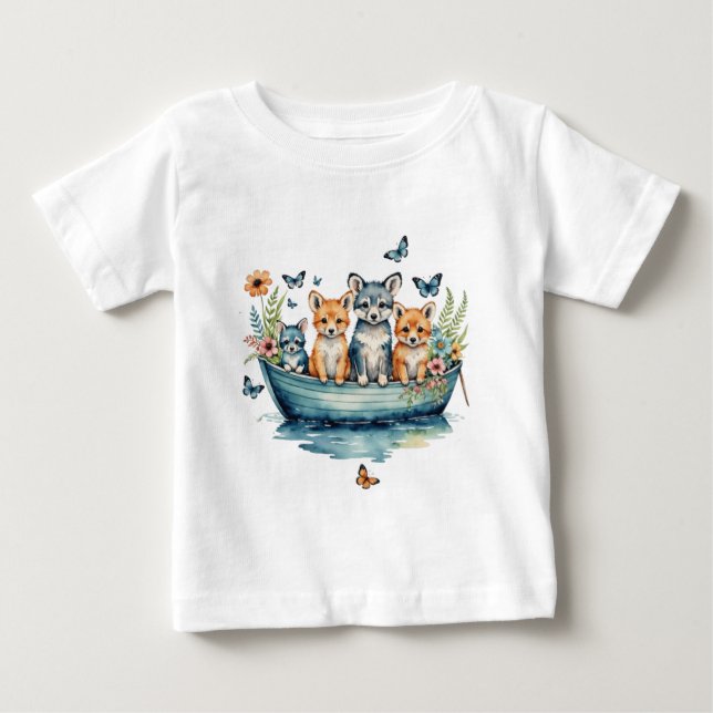 T-shirt Pour Bébé Bateau mignon avec animaux (Devant)