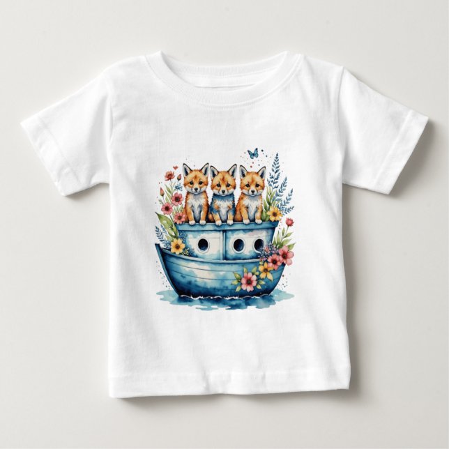 T-shirt Pour Bébé Bateau mignon avec animaux (Devant)