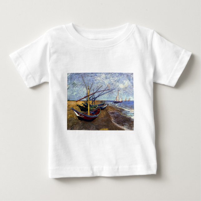 T-shirt Pour Bébé Bateaux de pêche sur la plage (Devant)