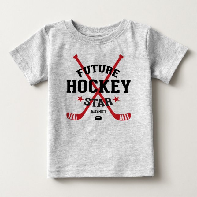 T-shirt Pour Bébé Bâtons de rouge d'étoile d'hockey de bébé d'hockey (Devant)