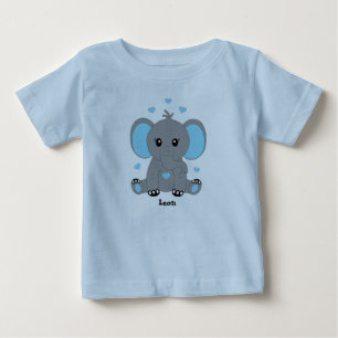 T-shirt Pour Bébé Beau éléphant en bleu, dessiné à la main,