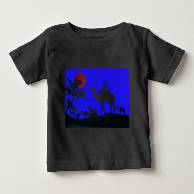 T-shirt Pour Bébé Beau Extraordinaire Sunset Camel Safari Art Imprim (Devant)