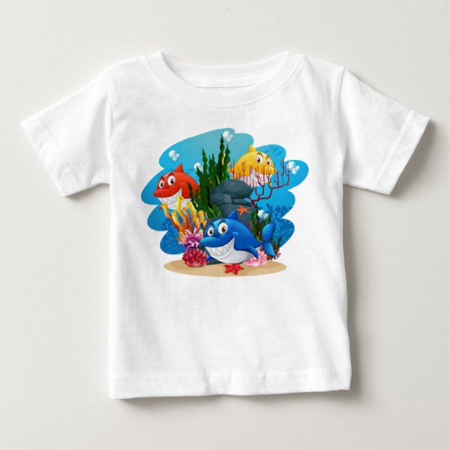 T-shirt Pour Bébé Beaucoup de requins sous-marins Cartoon-23986 (Devant)