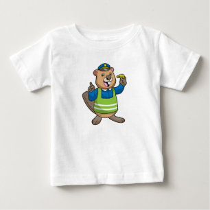 T-shirt Pour Bébé Beaver en tant qu'agent de police avec sifflet
