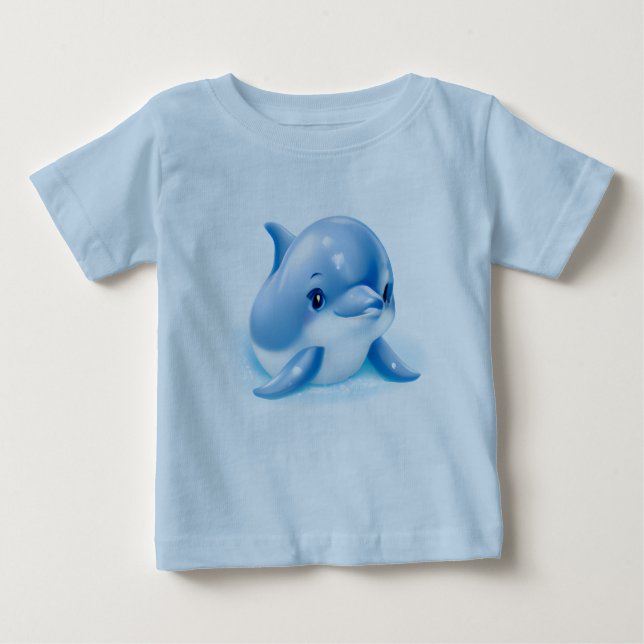 T-shirt Pour Bébé Bébé bleu adorable Dauphin (Devant)