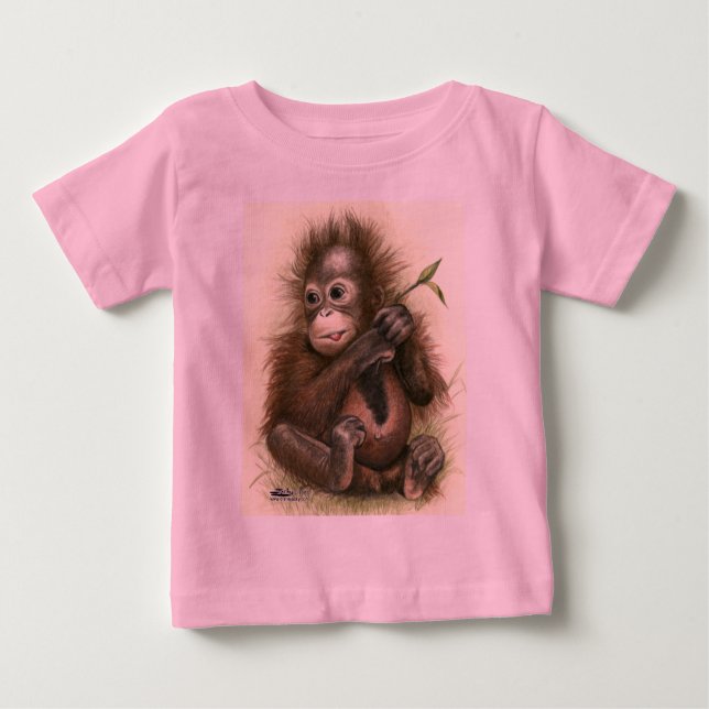 T-shirt Pour Bébé Bébé d'orang-outan avec le feuille (Devant)