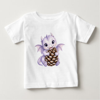 T-shirt Pour Bébé Bébé dragon mignon aquarelle tenant un gland