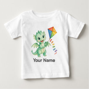 T-shirt Pour Bébé Bébé dragon personnalisé tenant un cerf-volant pou