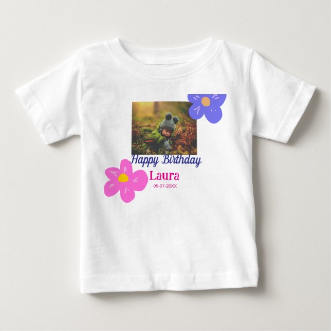 T-shirt Pour Bébé Bébé enfants 1er anniversaire ajouter le nom date  (Devant)