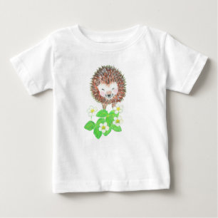 T-shirt Pour Bébé Bébé Hérisson & Fleurs de fraises sauvages