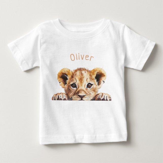 T-shirt Pour Bébé Bébé Lion Mignon Personnalisé  (Devant)