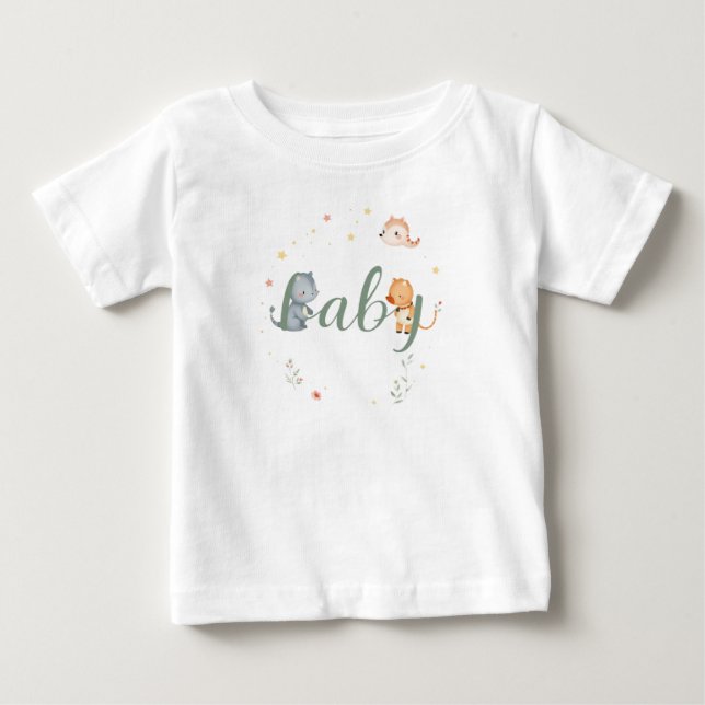 T-shirt Pour Bébé Bébé mignon Animaux Faire-part de naissance (Devant)