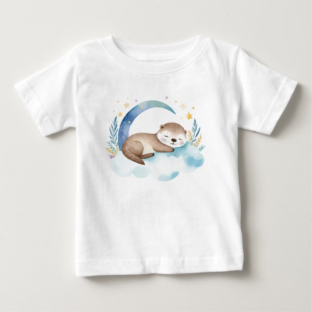 T-shirt Pour Bébé Bébé mignon Otter sur la Lune - (Devant)