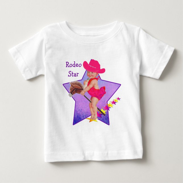 T-shirt Pour Bébé Bébé Occidental Cowgirl Sur Stick Horse (Devant)