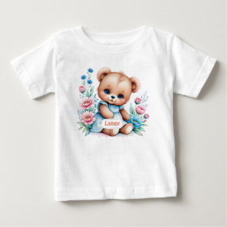 T-shirt Pour Bébé Bébé Ours en peluche avec des fleurs d'aquarelle