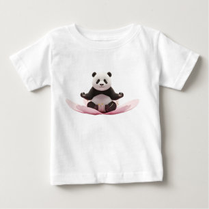T-shirt Pour Bébé Bébé Panda méditant sur une Fleur de Cerisier