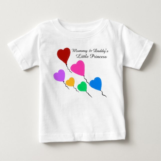 T-shirt Pour Bébé Bébé Petite Princesse Mignonne Ballons Coeur (Devant)
