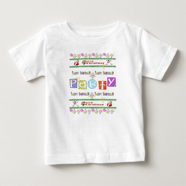 T-shirt Pour Bébé Bébé Romper Joyeux Noël Joyeux Anniversaire (Devant)