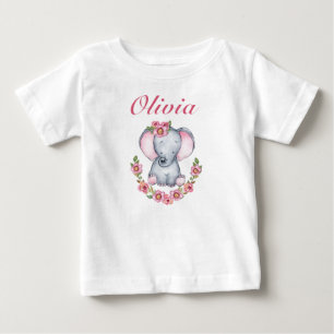 T-shirt Pour Bébé Bébé rose mignonne Fleur Eléphant Filles