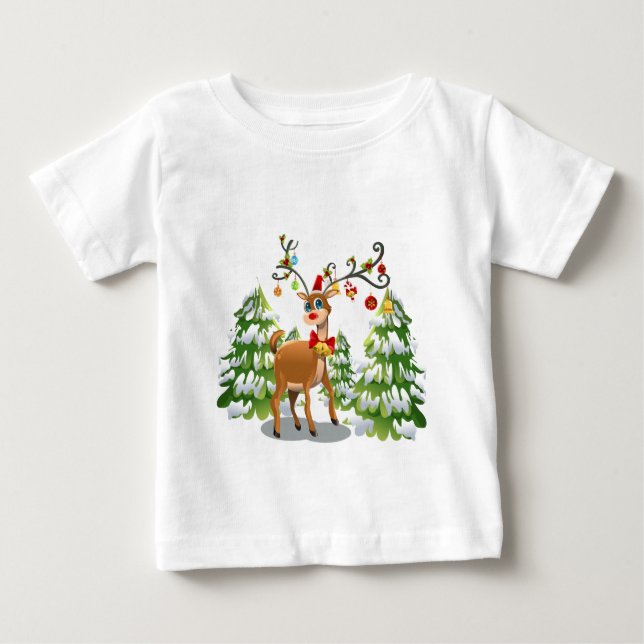T-shirt Pour Bébé Belle renne dans la neige (Devant)