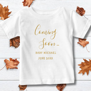 T-shirt Pour Bébé Bientôt Gold Script Pregnancy Faire-part