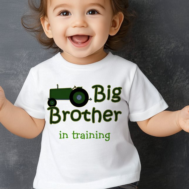 T-shirt Pour Bébé Big Brother En Formation Tracteur Green Farm (Big Brother In Training Green Farm Tractor Personalized Baby T-Shirt)