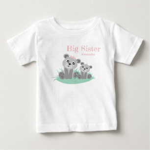 T-shirt Pour Bébé Big sister adjustable name with cute bear