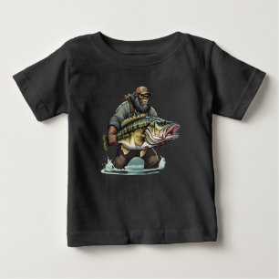 T-shirt Pour Bébé Bigfoot Pêche Basse poisson Sasquatch yeti pêcheur