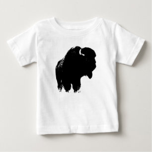 T-shirt Pour Bébé Bison de bison noir et blanc Pop Art