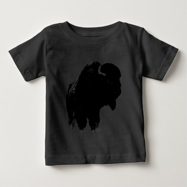 T-shirt Pour Bébé Bison de bison noir et blanc Pop Art (Devant)