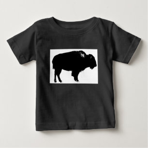 T-shirt Pour Bébé Bison noir et blanc Silhouette Pop Art