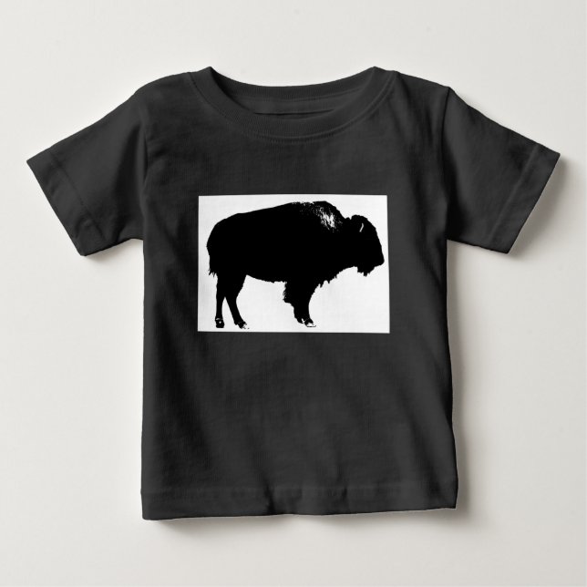 T-shirt Pour Bébé Bison noir et blanc Silhouette Pop Art (Devant)