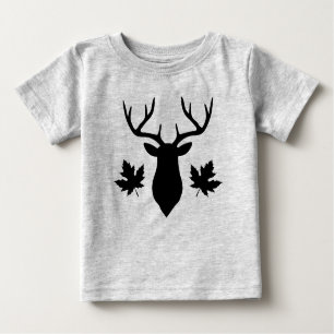 T-shirt Pour Bébé Black Deer Buck Silhouette Feuille d'érable