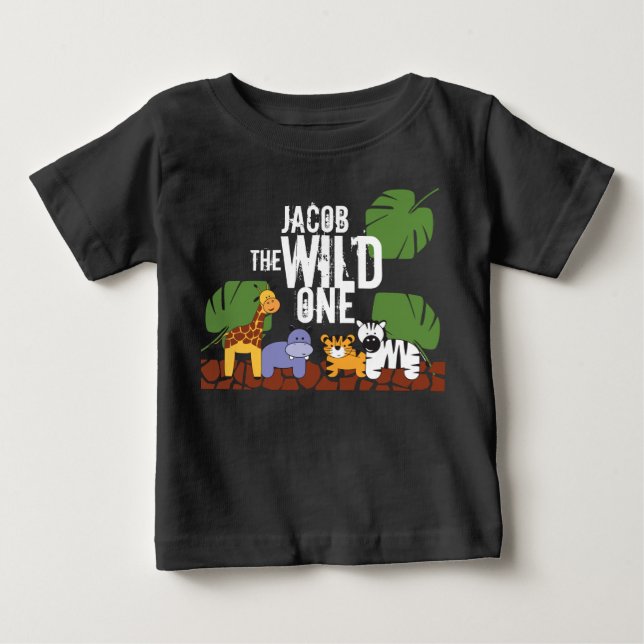 T-shirt Pour Bébé Black Personnalisé WILI ONE Safari premier anniver (Devant)