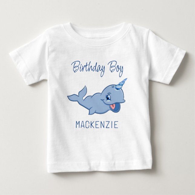 T-shirt Pour Bébé Bleu étroit | Bébé adorable Kawaii premier anniver (Devant)