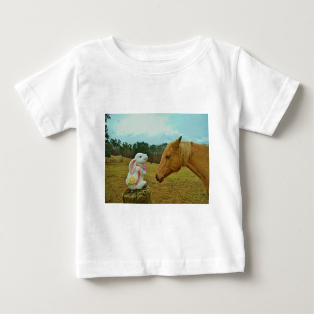 T-shirt Pour Bébé Blond Jaune cheval & Bunny de Pâques (Devant)