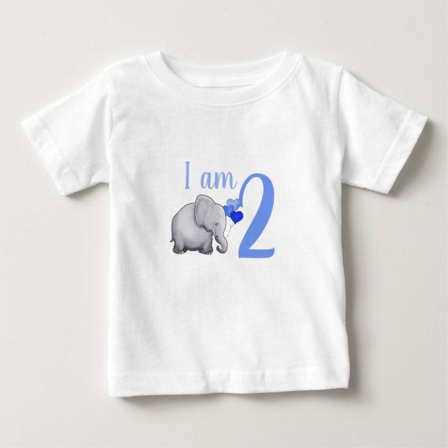 T-shirt Pour Bébé Blue Baby Elephant Custom Age Toddler 2e anniversa (Devant)