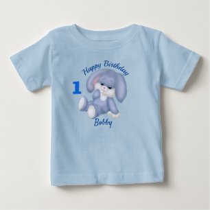 T-shirt Pour Bébé Blue Bunny Boys 1er Anniversaire Personnaliser Nom